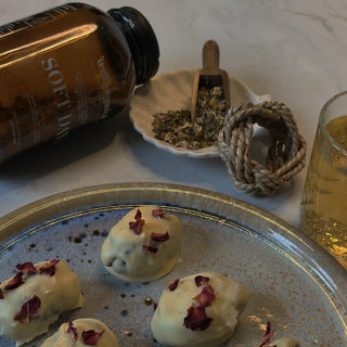 Rose dates with a welb organics herbal tea and loose herbs