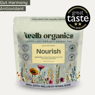 Pouch of organic herbal tea titles Nourish by Welb Organics